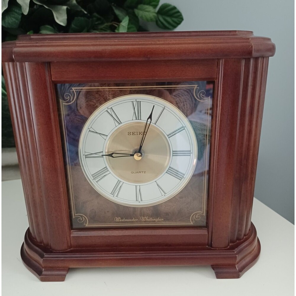 Seiko Quartz Westminster Whittington Mantel Clock Chimes Alarm Night Mode
